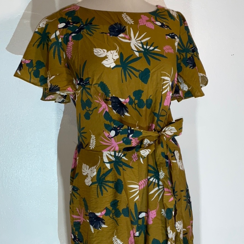 Anthropologie X MELLODAY Mustard Tropical Print Jumpsuit